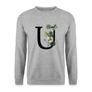 lettre u botanique vert - Sweat-shirt Unisexe - gris chiné - Devant - Alina (178cm) & Michal (187cm)