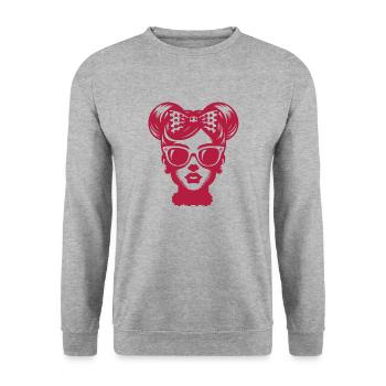 Retro Pop Art Frauenkopf - Unisex Pullover - Weißgrau meliert - Vorne - Alina (178cm) & Michal (187cm)