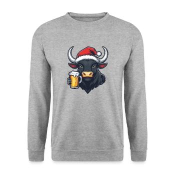Stier Weihnachten Bier - Unisex Pullover - Weißgrau meliert - Vorne - Alina (178cm) & Michal (187cm)