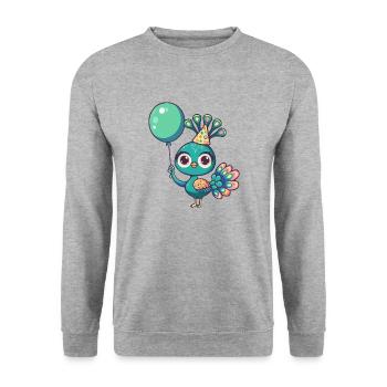 Peacock Bird Birthday Comic Cute - Unisex Sweatshirt - salt & pepper - Front - Alina (178cm) & Michal (187cm)