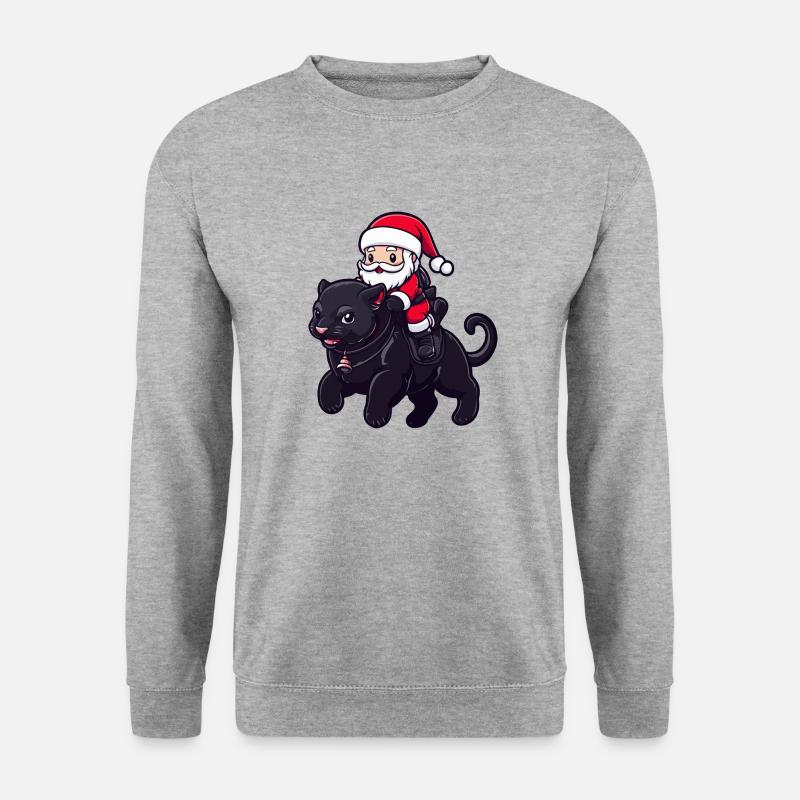 Panther Weihnachtsmann Cartoon - Unisex Pullover - Weißgrau meliert