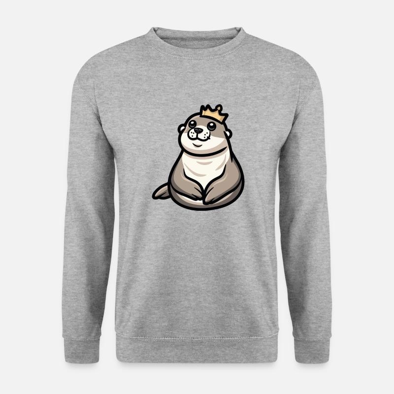 Robbe Tier Cartoon Krone - Unisex Pullover - Weißgrau meliert
