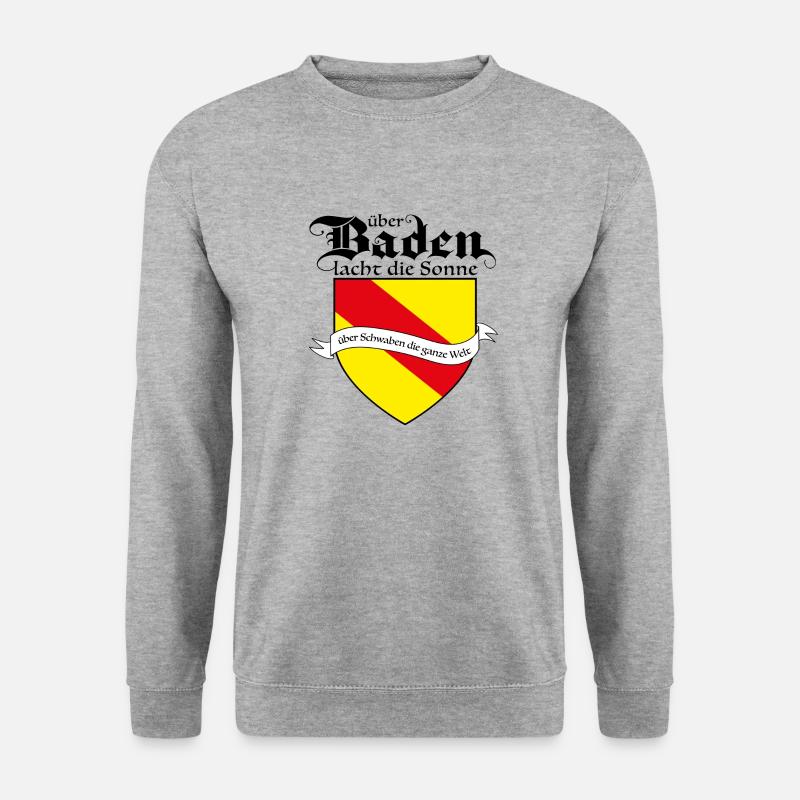 Über Baden lacht die Sonne, über Schwaben die Welt - Unisex Pullover - Weißgrau meliert
