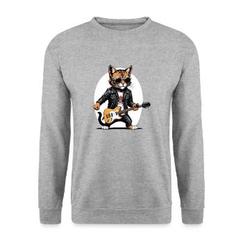 Cat Rocker Cat HardRock Gift - Unisex Sweatshirt - salt & pepper - Front - Alina (178cm) & Michal (187cm)