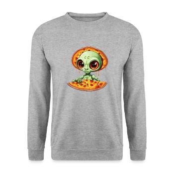 green alien enjoys salami pizza - Unisex Sweatshirt - salt & pepper - Front - Alina (178cm) & Michal (187cm)