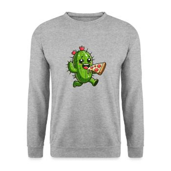 Cute Cactus Pizza Heart Comic - Unisex Sweatshirt - salt & pepper - Front - Alina (178cm) & Michal (187cm)