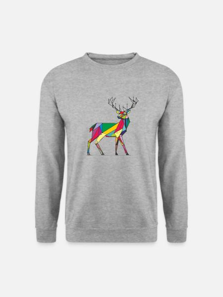Hirsch 2D bunt - Unisex Pullover - Weißgrau meliert