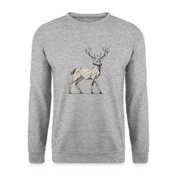 Hirsch 2D grau - Unisex Pullover - Weißgrau meliert - Vorne - Alina (178cm) & Michal (187cm)
