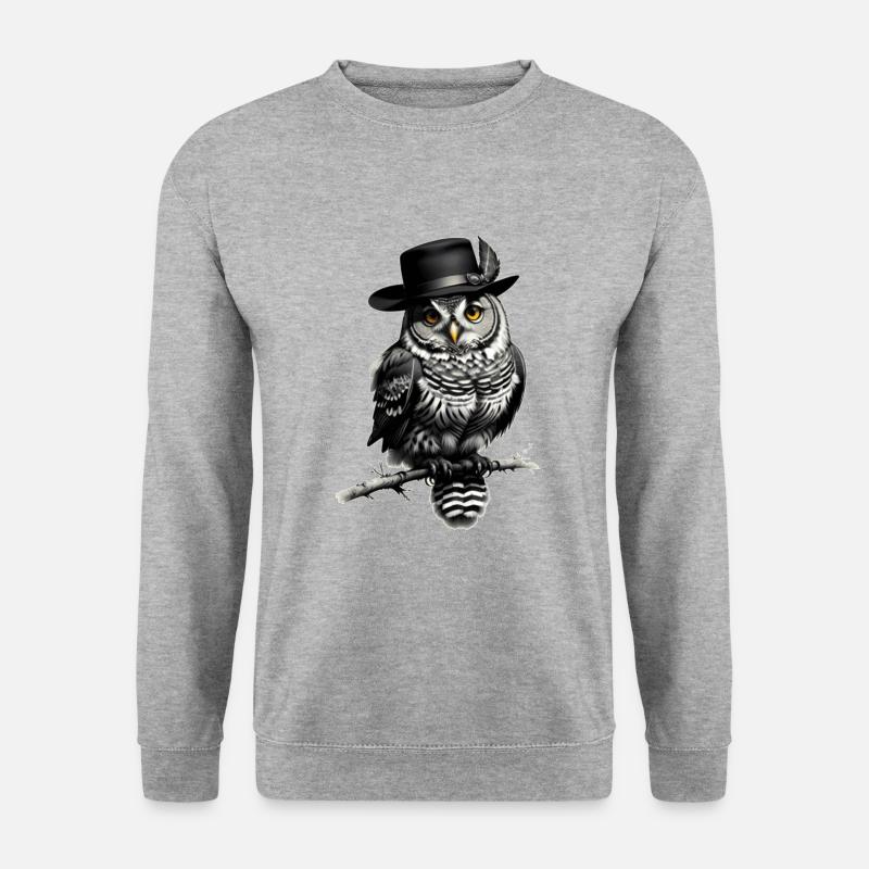 Eule mit Hut - Unisex Pullover - Weißgrau meliert
