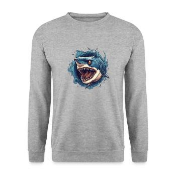 shark fish head 2 - Unisex Sweatshirt - salt & pepper - Front - Alina (178cm) & Michal (187cm)