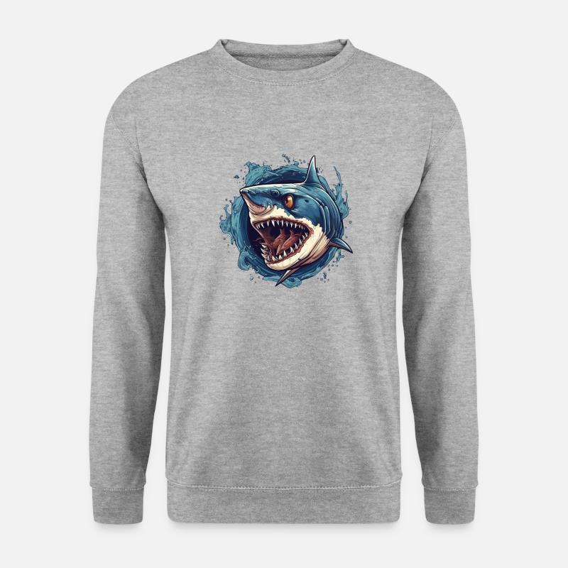 Haifisch Kopf 2 - Unisex Pullover - Weißgrau meliert
