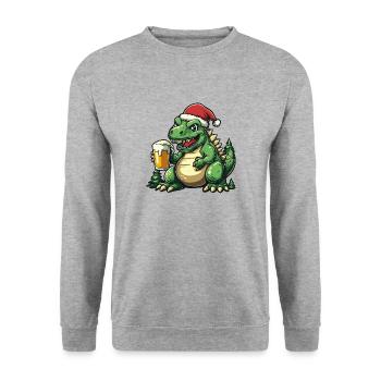 Dinosaurier stegosaurus Bier Xmas Weihnachten - Unisex Pullover - Weißgrau meliert - Vorne - Alina (178cm) & Michal (187cm)