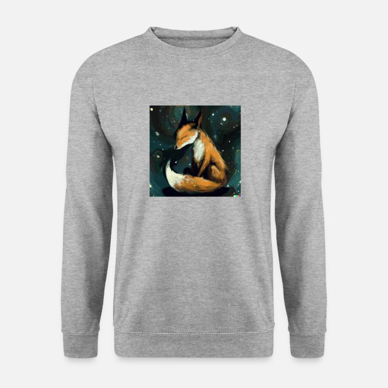 Fuchs ruht in der Nacht - Unisex Pullover - Weißgrau meliert
