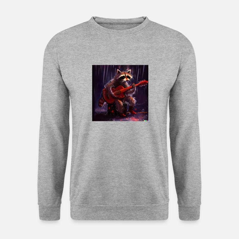 racoon playing guitar - Unisex Pullover - Weißgrau meliert