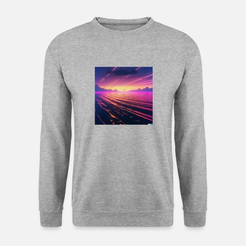 Synthwave milde Wellen im Meer - Unisex Pullover - Weißgrau meliert
