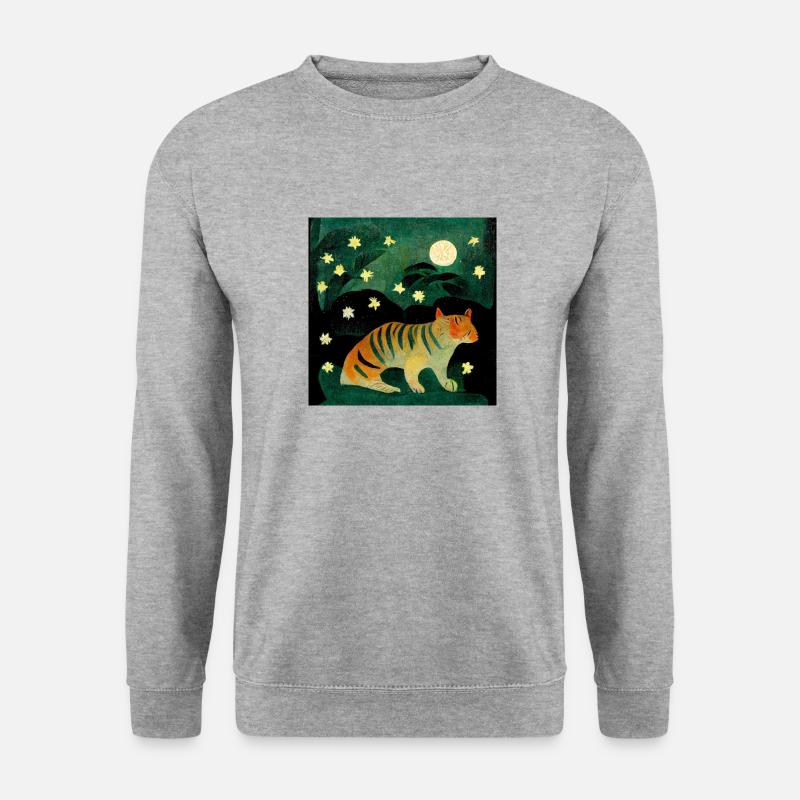 Tiger bei Mondschein - Unisex Pullover - Weißgrau meliert