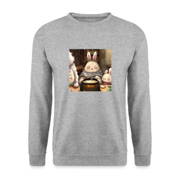 Fluffiges Tierchen - Unisex Pullover - Weißgrau meliert - Vorne - Alina (178cm) & Michal (187cm)