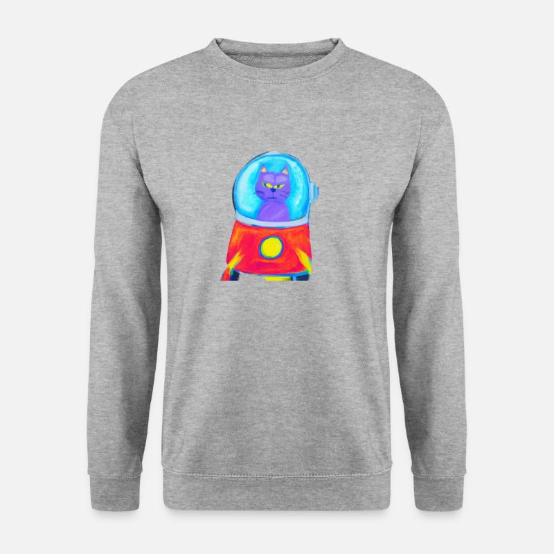 Katze im Weltraum - Unisex Pullover - Weißgrau meliert