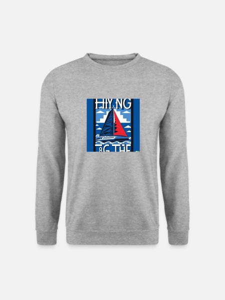 a sailing yacht during a regatta - Unisex Pullover - Weißgrau meliert