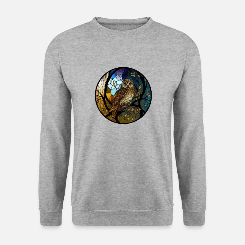 Eulen-Glasmalerei - Unisex Pullover - Weißgrau meliert