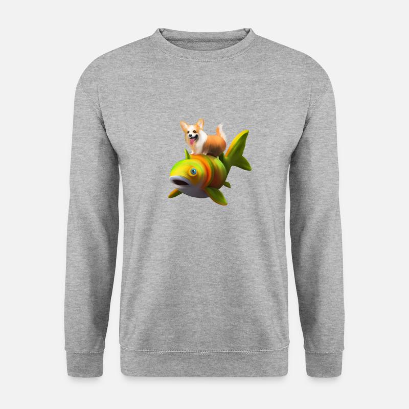 Fish Corgi - Unisex Pullover - Weißgrau meliert