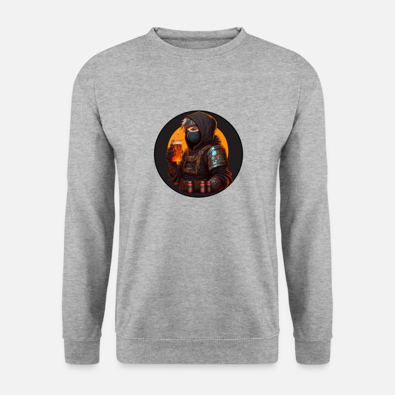 Ninja mit Bier - Unisex Pullover - Weißgrau meliert