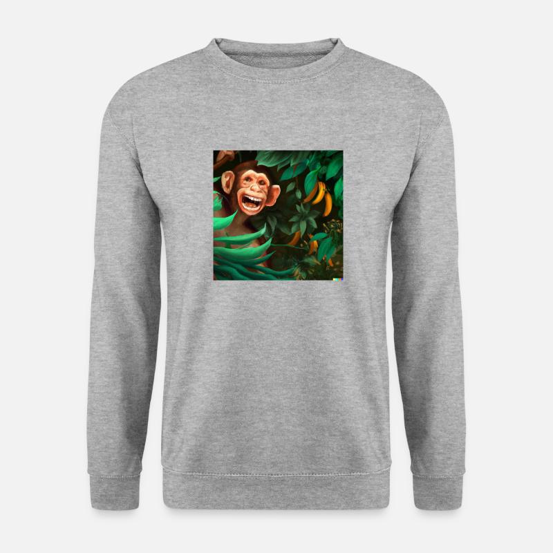 Ein lachender Affe im Urwald - Unisex Pullover - Weißgrau meliert