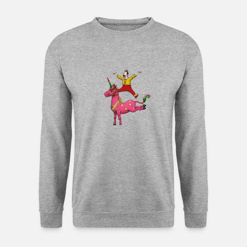 Einhorn als Zirkuspferd mit Reiter. - Unisex Pullover - Weißgrau meliert