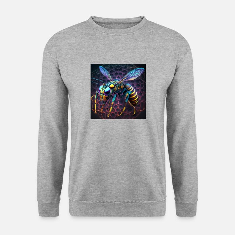 Farbige Wespe, einzigartiges Design - Unisex Pullover - Weißgrau meliert