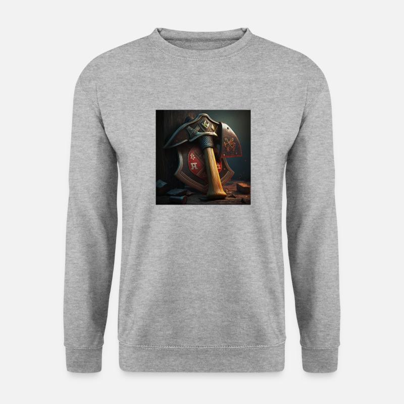 Feuerwehr Axt vor einem Abzeichen - Unisex Pullover - Weißgrau meliert