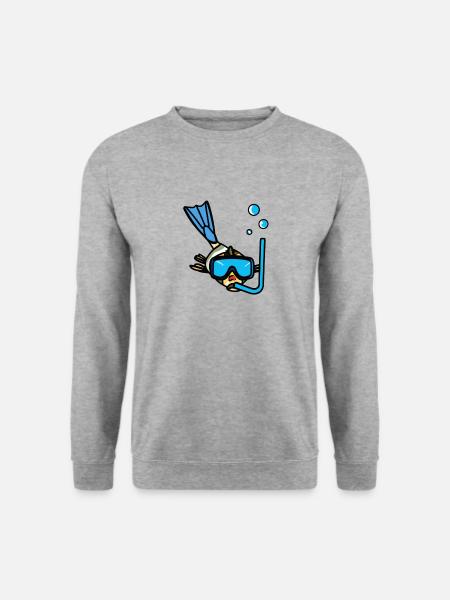 Fisch mit Schnorchel Ausrüstung lustig - Unisex Pullover - Weißgrau meliert