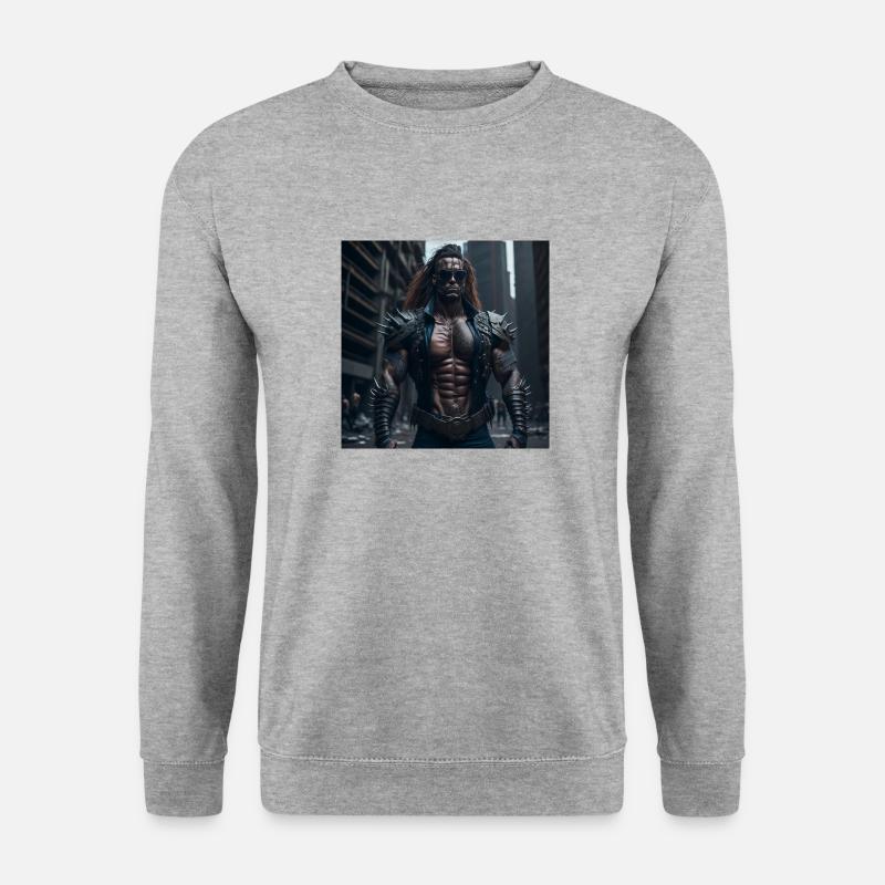 Future Cyberpunkt Warrior - Unisex Pullover - Weißgrau meliert
