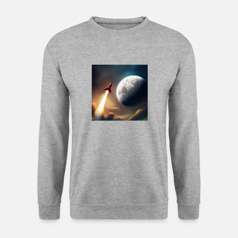 Moon with rocket 2 - Unisex Pullover - Weißgrau meliert