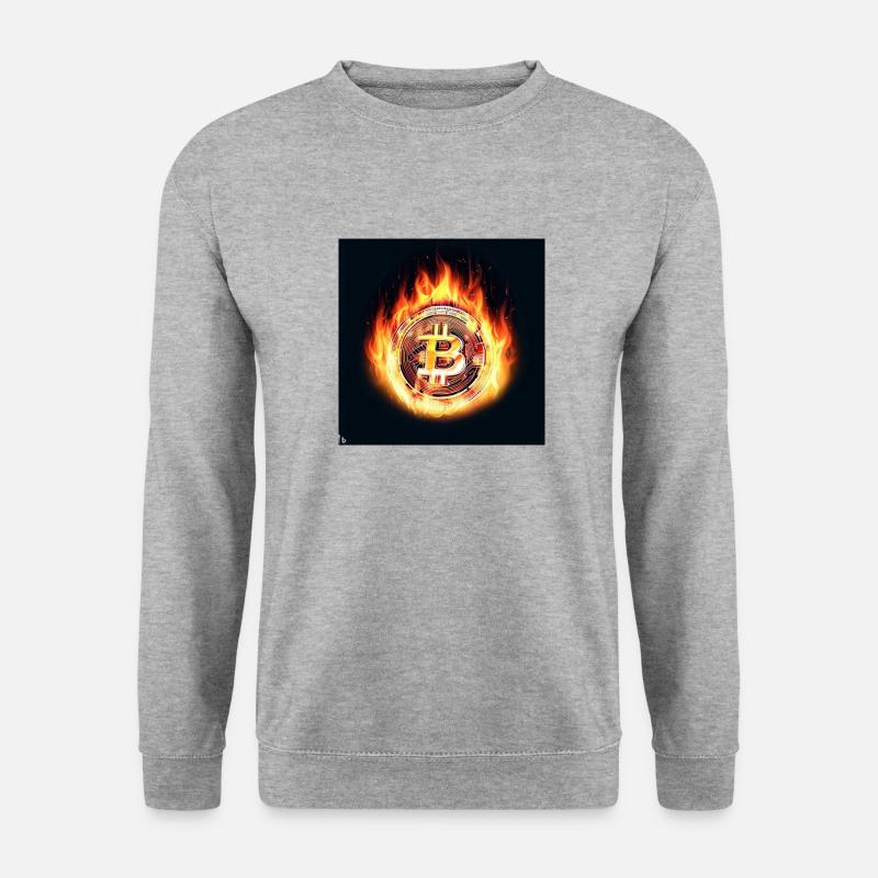 brennender Bitcoin - Unisex Pullover - Weißgrau meliert