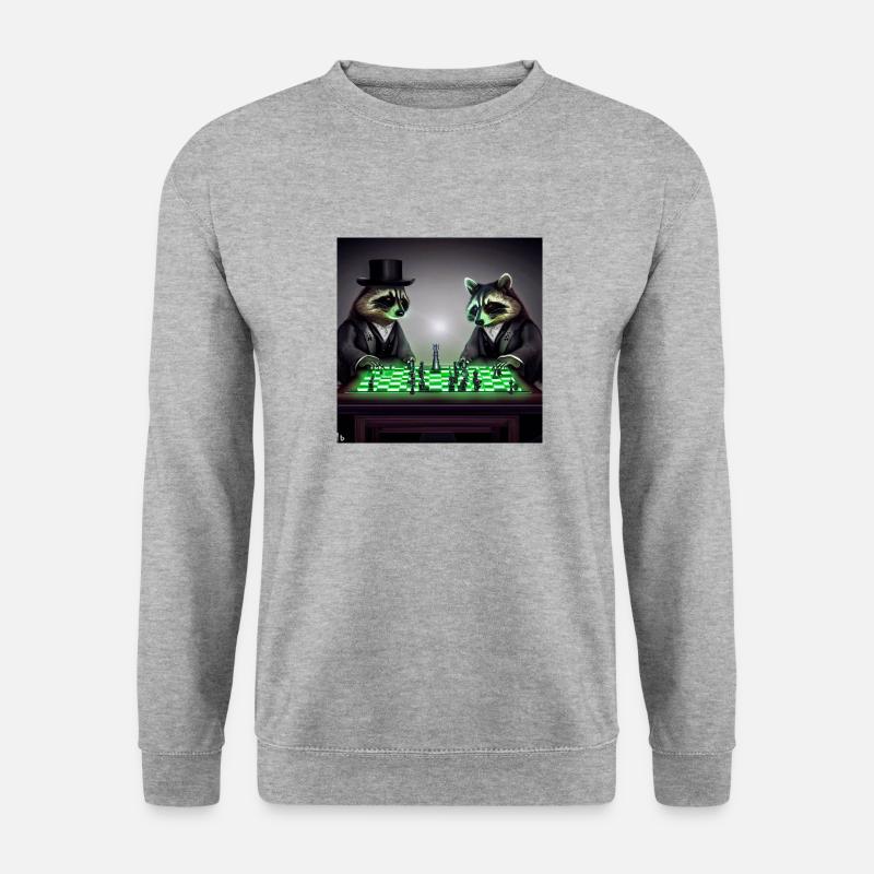 zwei Waschbären die Schach spielen - Unisex Pullover - Weißgrau meliert
