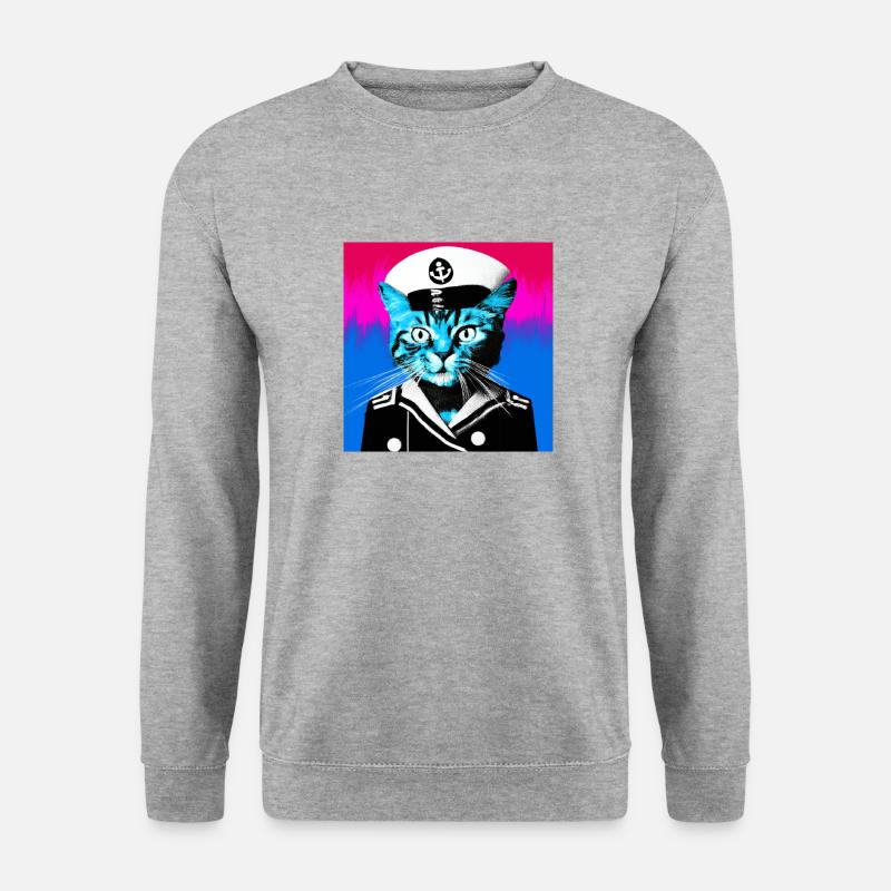 Mark die Pop-Art Matrosen-Katze - Unisex Pullover - Weißgrau meliert