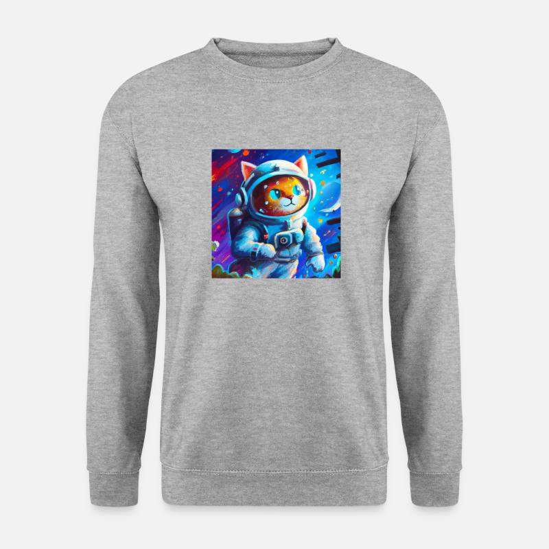 Katze als Astronautin - Unisex Pullover - Weißgrau meliert
