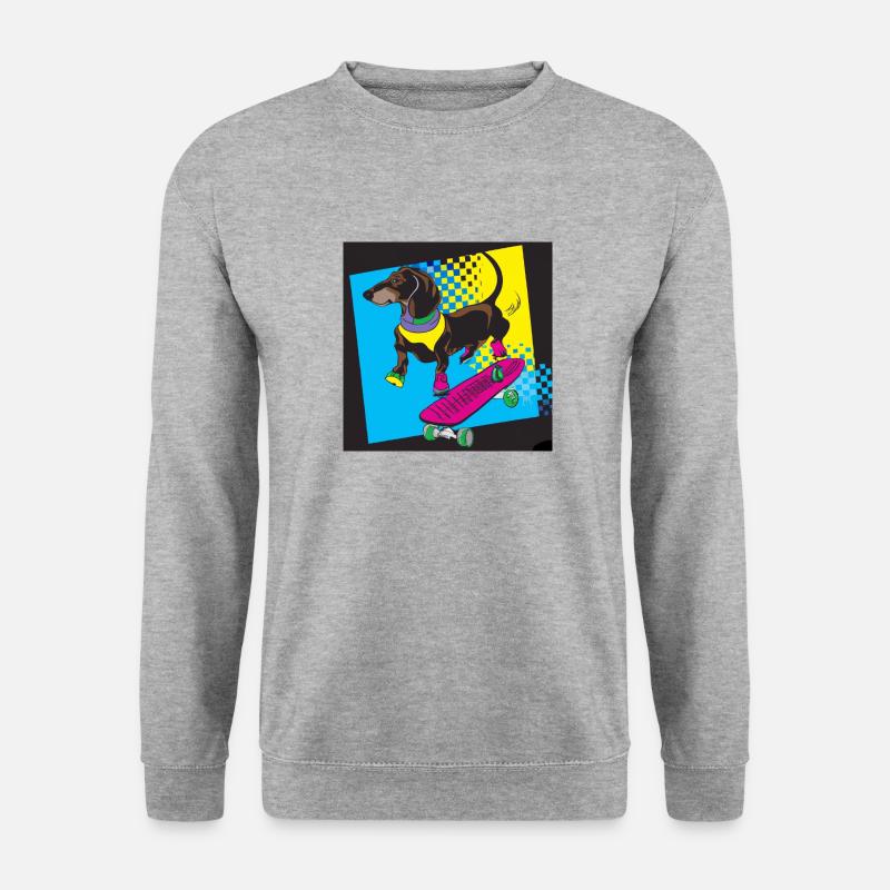 Skate Dachshund - Unisex Pullover - Weißgrau meliert