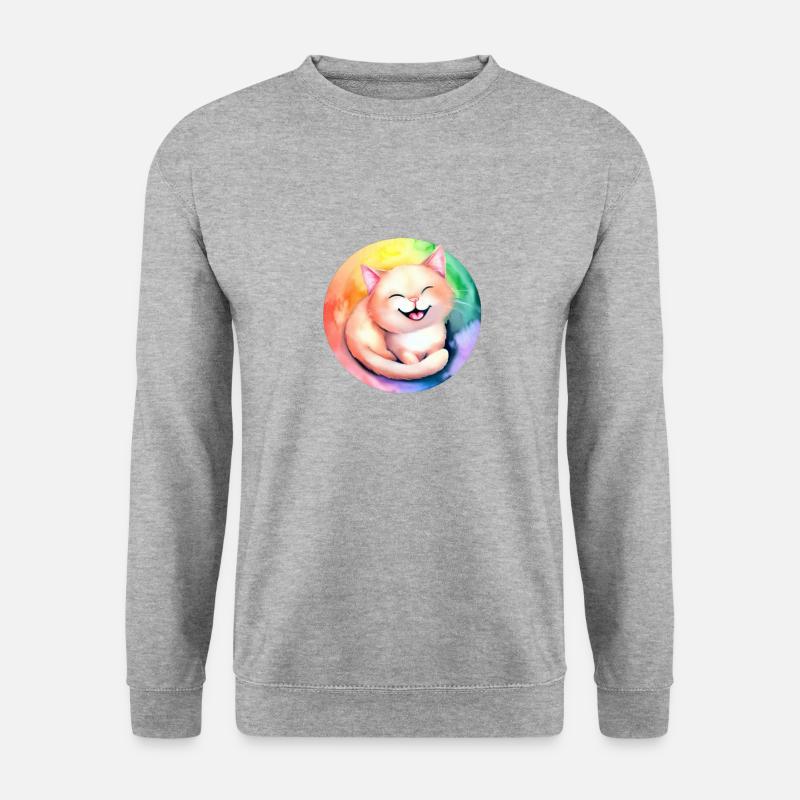 Regenbogenkatze - Unisex Pullover - Weißgrau meliert