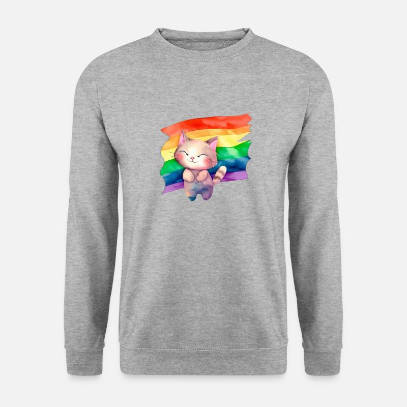 Katze mit LGBT-Flagge - Unisex Pullover - Weißgrau meliert