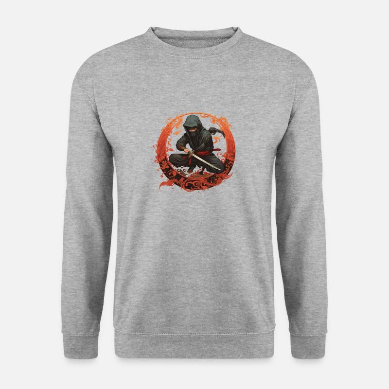 Ninja mit Samuraischwert - Unisex Pullover - Weißgrau meliert