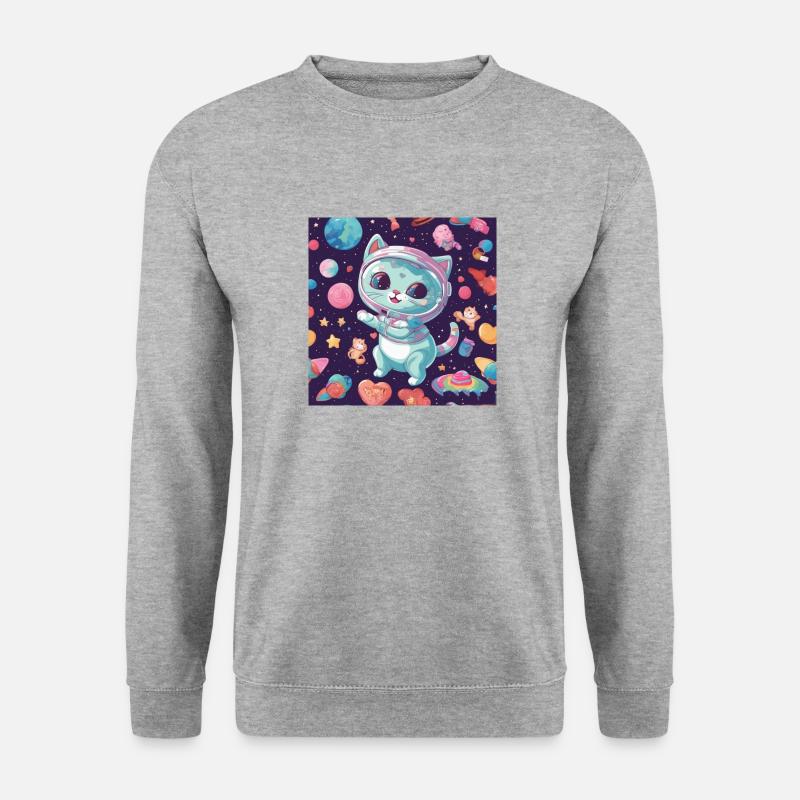 Katze im Weltall Vol.7 - Unisex Pullover - Weißgrau meliert
