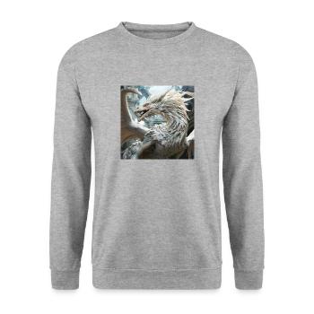 Weißer Drache - Unisex Pullover - Weißgrau meliert - Vorne - Alina (178cm) & Michal (187cm)