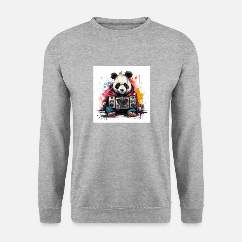 Boom Music Panda - Unisex Pullover - Weißgrau meliert