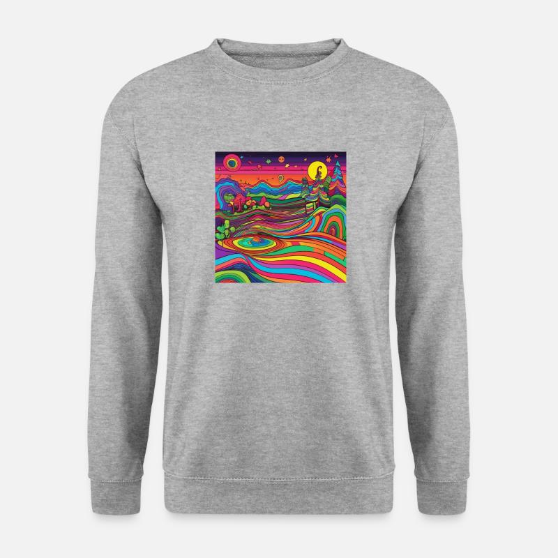 Trippy Landschaft - Unisex Pullover - Weißgrau meliert