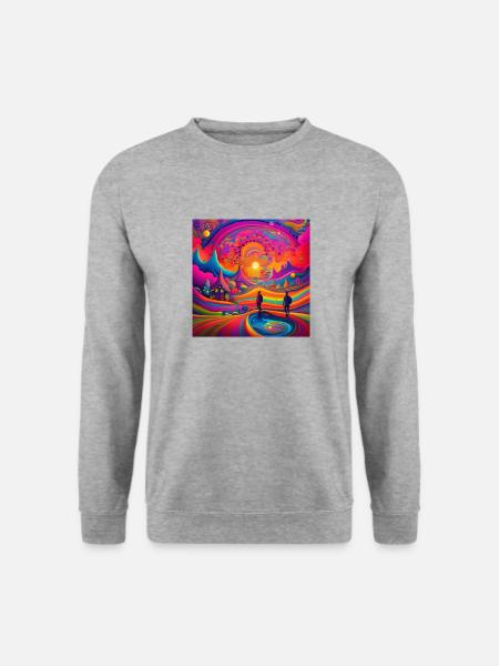 psychedelisches trippy Traumwelt-Design - Unisex Pullover - Weißgrau meliert