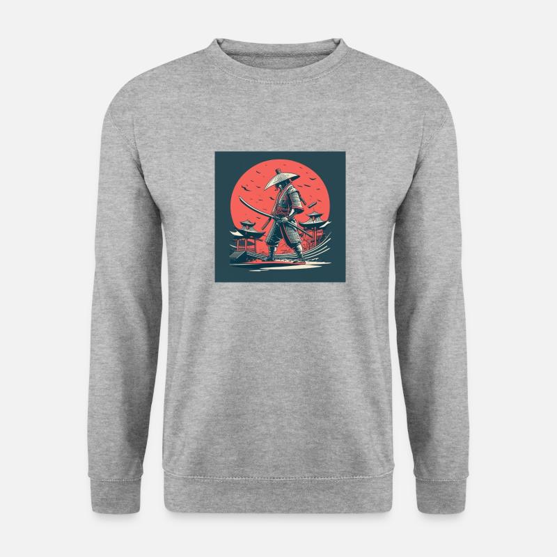 Retro Samurai - Unisex Pullover - Weißgrau meliert