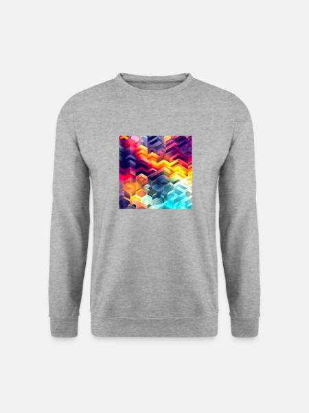Bunter Hexagon-Rausch - Unisex Pullover - Weißgrau meliert