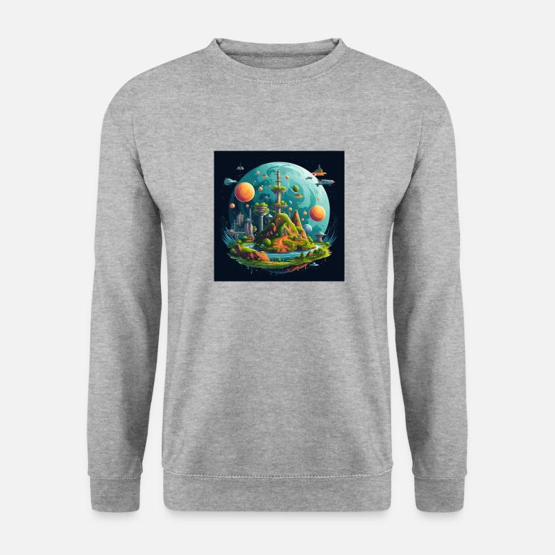 Sonnensystem Flache Erde - Unisex Pullover - Weißgrau meliert