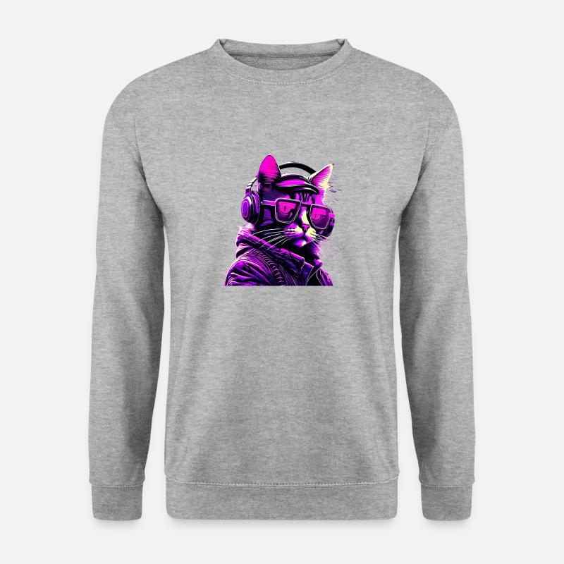 Techno Katze Neon - Unisex Pullover - Weißgrau meliert